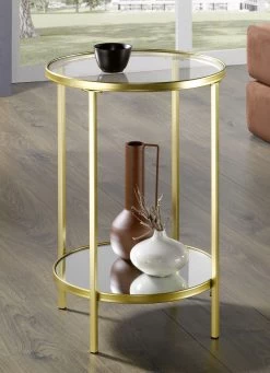 Beistelltisch Aus Goldfarben Lackiertem Stahlrohr