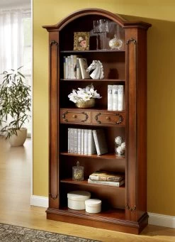 Bücherregal Mit Echtholzfurnier Und Kunstvollen Verzierungen