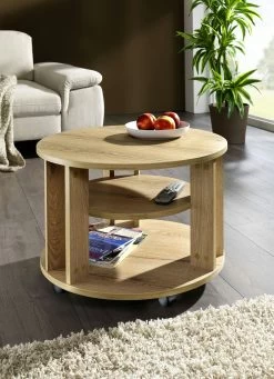 Couchtisch Mit 2 Ablageflächen Und 4 Rollen -Haushaltsgegenstände Geschäft couchtisch mit 2 ablageflaechen und 4 rollen farbe eiche 1