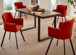 Essgruppe, 5-teilig, Mit Geschmiedeten Metallfüßen -Haushaltsgegenstände Geschäft essgruppe 5 teilig mit geschmiedeten metallfuessen farbe orange nussbaum