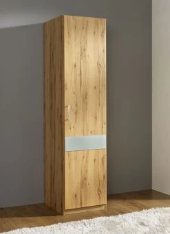 Kleiderschrank Mit Edlen Glasauflagen An Den Türen -Haushaltsgegenstände Geschäft kleiderschrank mit edlen glasauflagen an den tueren farbe astkernbuche grau