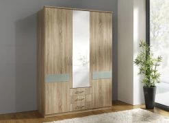 Kleiderschrank Mit Edlen Glasauflagen An Den Türen -Haushaltsgegenstände Geschäft kleiderschrank mit edlen glasauflagen an den tueren farbe eiche sonoma grau