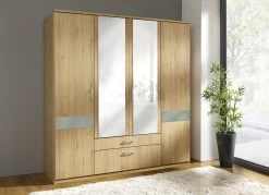 Kleiderschrank Mit Edlen Glasauflagen An Den Türen -Haushaltsgegenstände Geschäft kleiderschrank mit edlen glasauflagen an den tueren farbe livorno buche grau