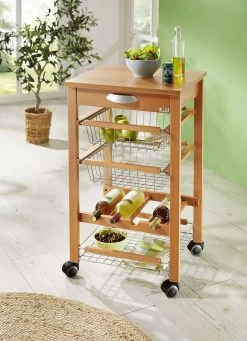 Küchenwagen Aus Massivem Buchenholz -Haushaltsgegenstände Geschäft kuechenwagen aus massivem buchenholz farbe kirschbaum