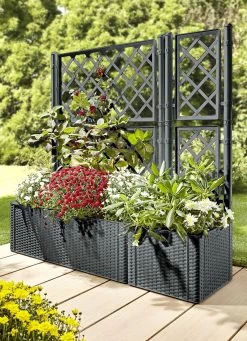 Pflanzkasten In Moderner Rattan-Optik -Haushaltsgegenstände Geschäft pflanzkasten in moderner rattan optik farbe anthrazit