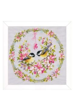 Stick-Set Mit Meisen Im Blumenkranz-Motiv