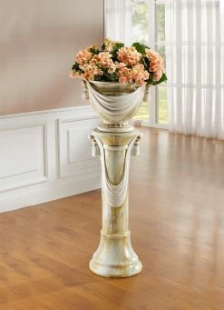 Von Hand Gefertigte Säule Mit Übertopf -Haushaltsgegenstände Geschäft von hand gefertigte saeule mit uebertopf farbe marmor grau